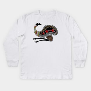 Aboriginal Art - Emu Red Kids Long Sleeve T-Shirt